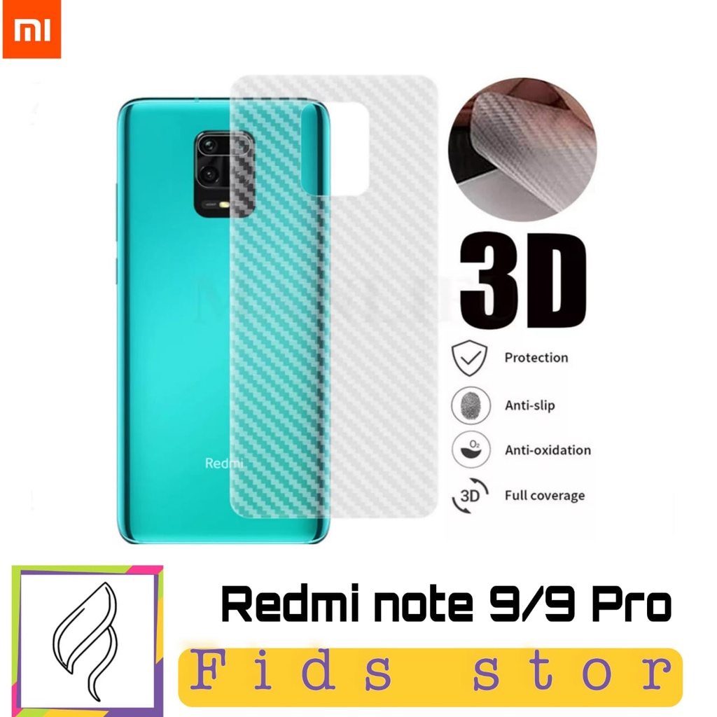 PROMO Garskin Carbon XIAOMI REDMI Note 9 &amp; Note 9 Pro Anti Gores Pelindung Belakang Hp