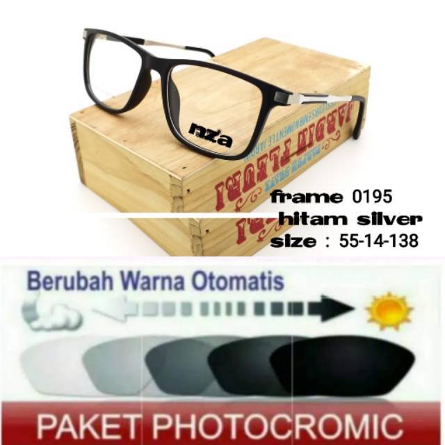 Frame Kacamata Pria Sporty 0195 + Lensa Photocromic, Anti Radiasi, Minus dan Anti UV