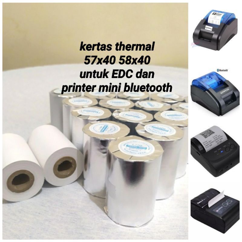 kertas thermal polos uk 57x40 untuk mesin edc print bluetooth