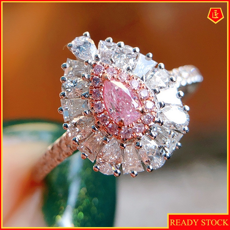 [Ready Stock]Fashion Personality Pink Diamond Ring Advanced Colorful Crystals