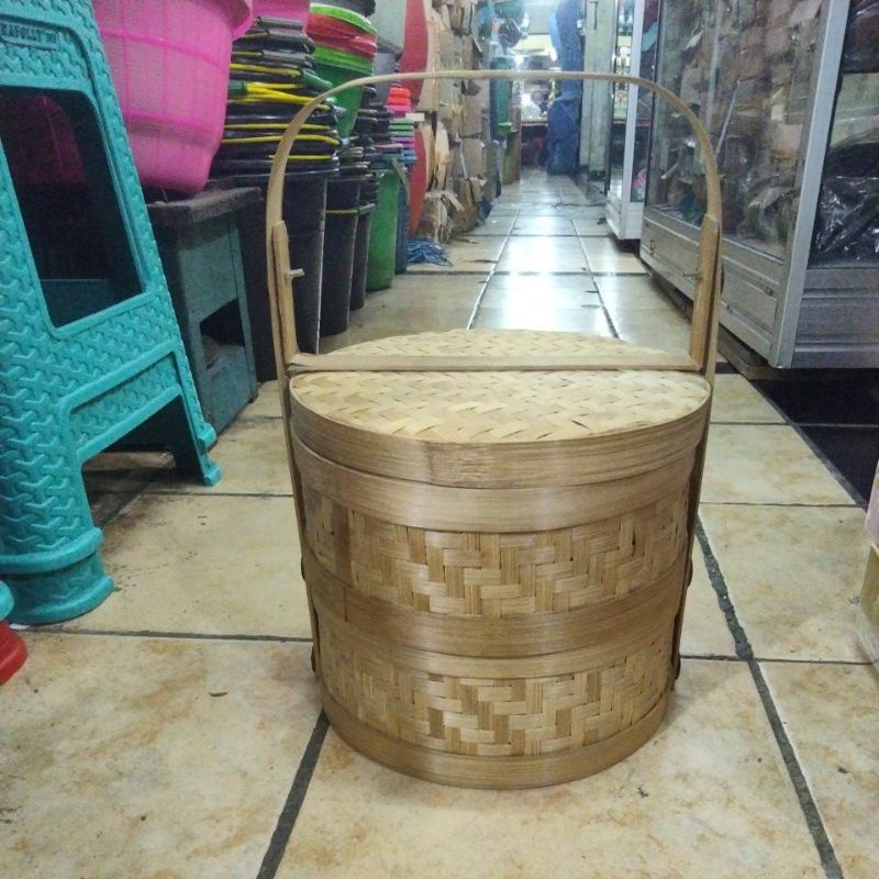 Rantang  bambu bulat susun 2 tenong