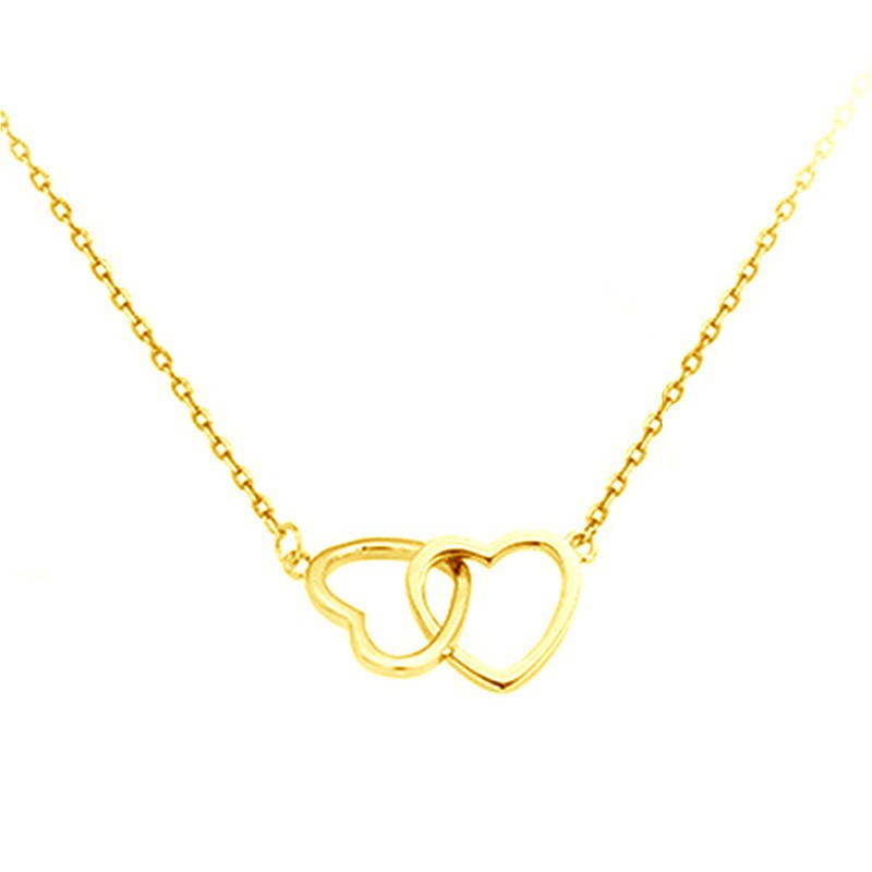 New Girls Women Double Heart Hollow Personaility Heart Necklace Love Geomertic Clavicle Choker