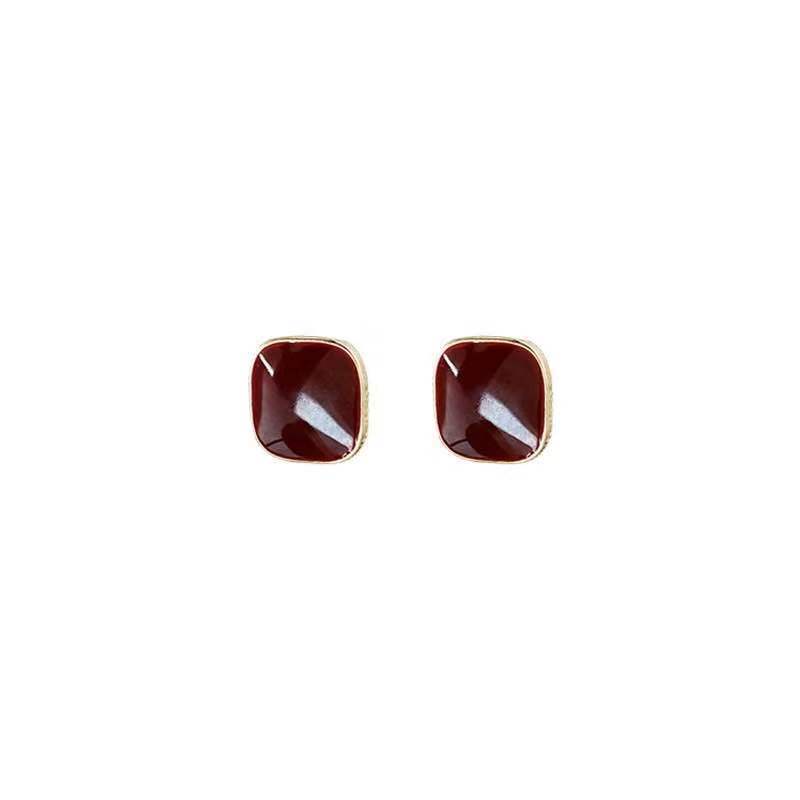 Anting Persegi Warna Retro Elegan S925 Jarum Perak Akrilik Warna Solid Anting-anting Wanita-6