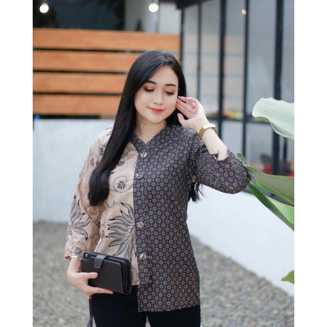 tey-17 Batik wanita ASJ SA HRB026 Kenongo Kemeja Tosca Pendek-2