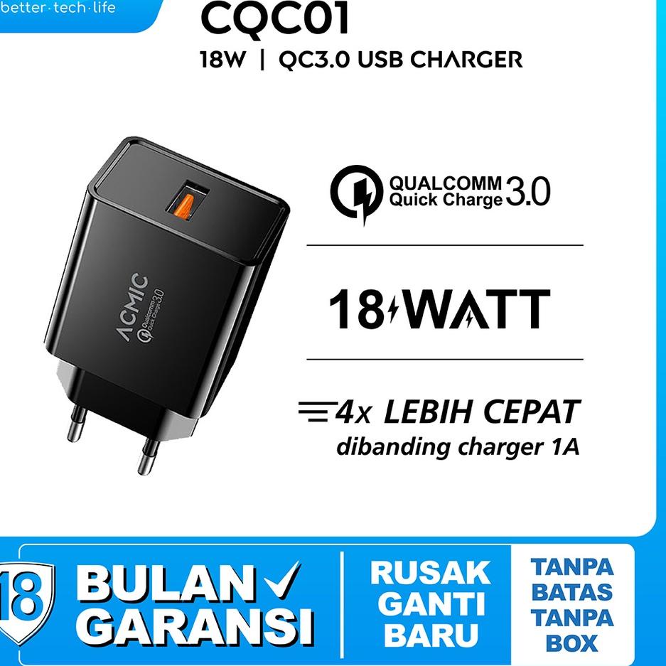 Ready Murah ACMIC CQC01 - Quick Charge 3.0 USB Wall Charger Fast Charging - Hitam