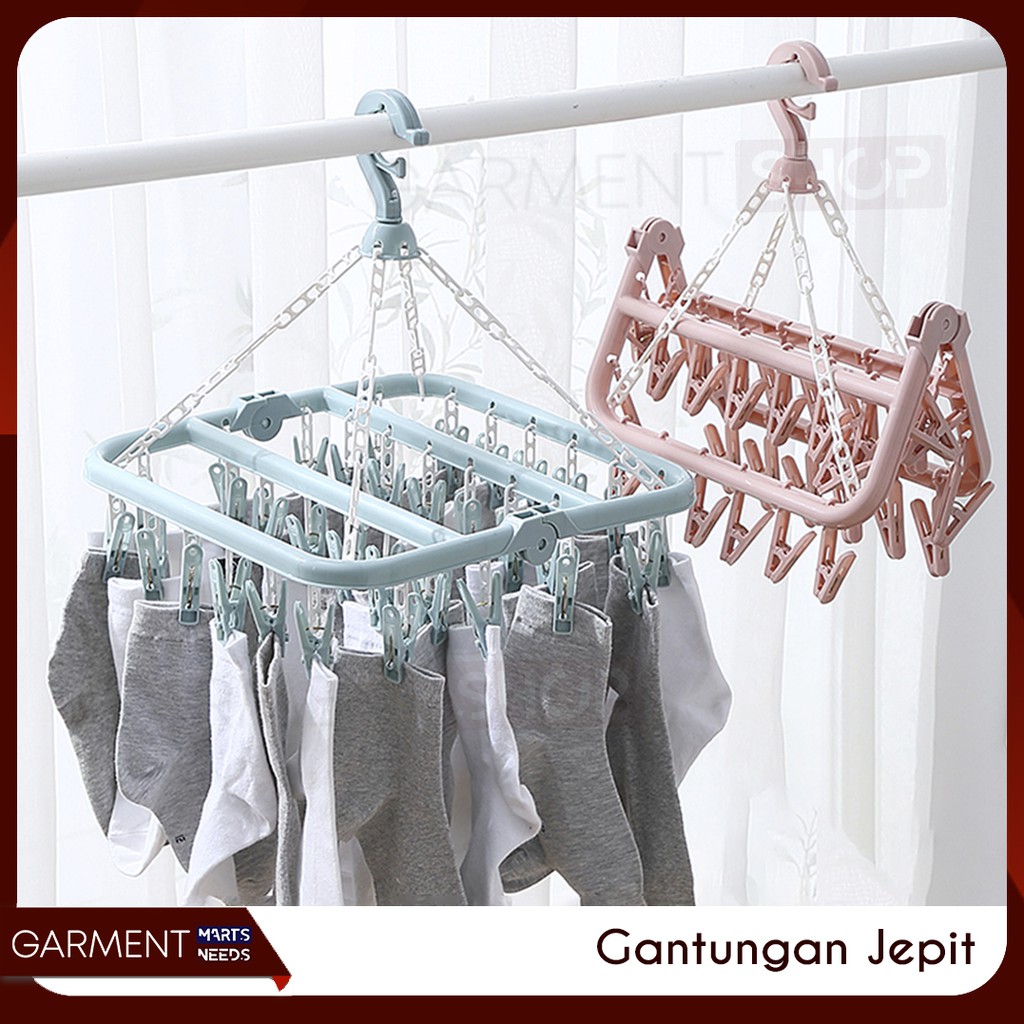 Jemuran Baju Bayi Jepit 32 Jepitan Hanger Baju Serbaguna 32 Jepit / Gantungan Jemuran Jepit Baju Kaos Kaki Serbaguna