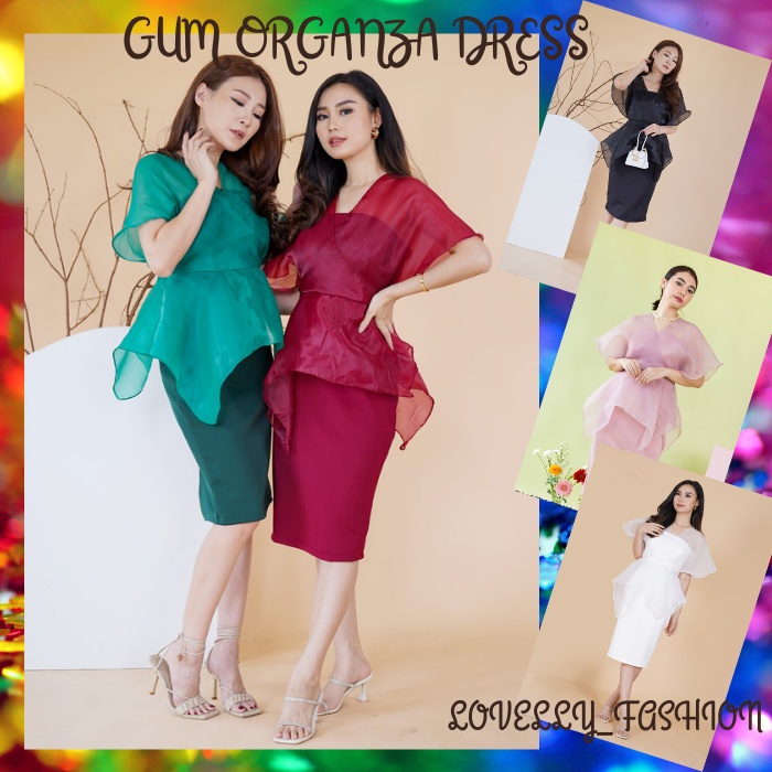 GUM ORGANZA DRESS Model Kimono V-Neck Bahan Organza Wanita Murah Kekinian Terbaru