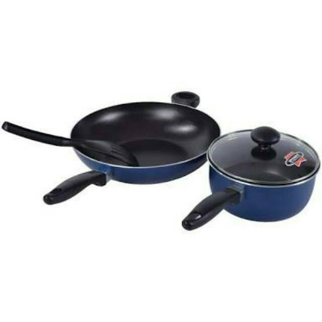 Maxim Paris Set (Panci 18cm + Tutup Kaca + Wok 30cm + Spatula) Wajan Teflon Penggorengan ( Fry Pan)