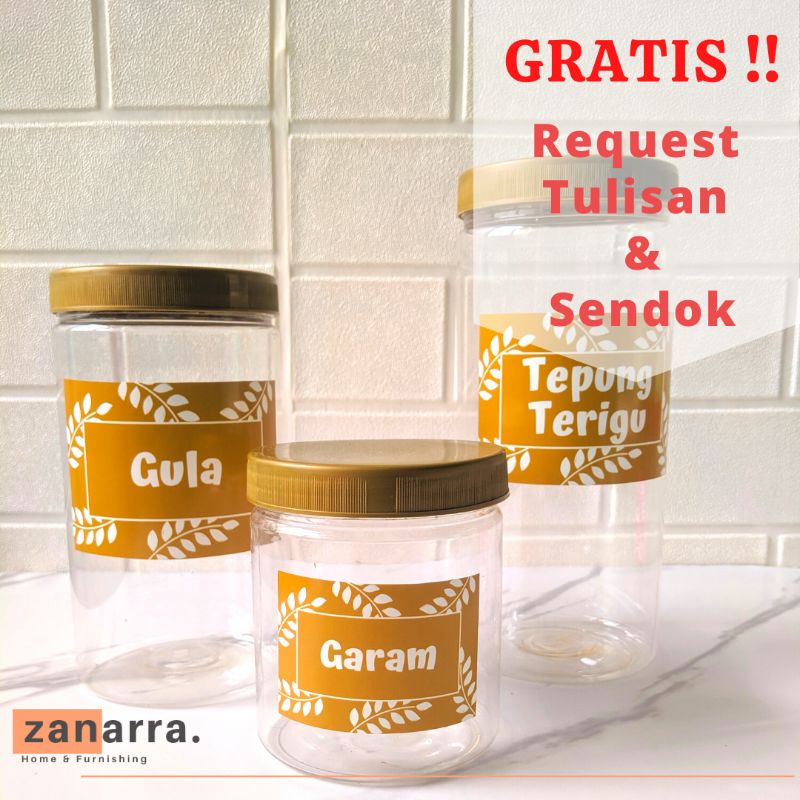 Toples Tepung  Dapur Warna Gold Tempat  Bumbu Toples Spagety Susu Wadah Bumbu Dapur Zanarra