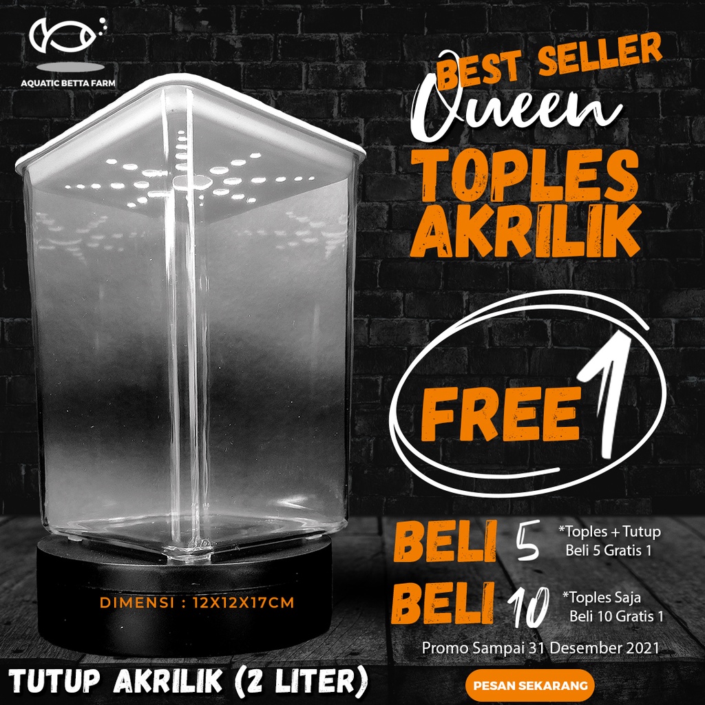 Toples Cupang Akrilik 2 Liter | Toples Akrilik 2 Liter Merk Queen | Tutup Toples Akrilik