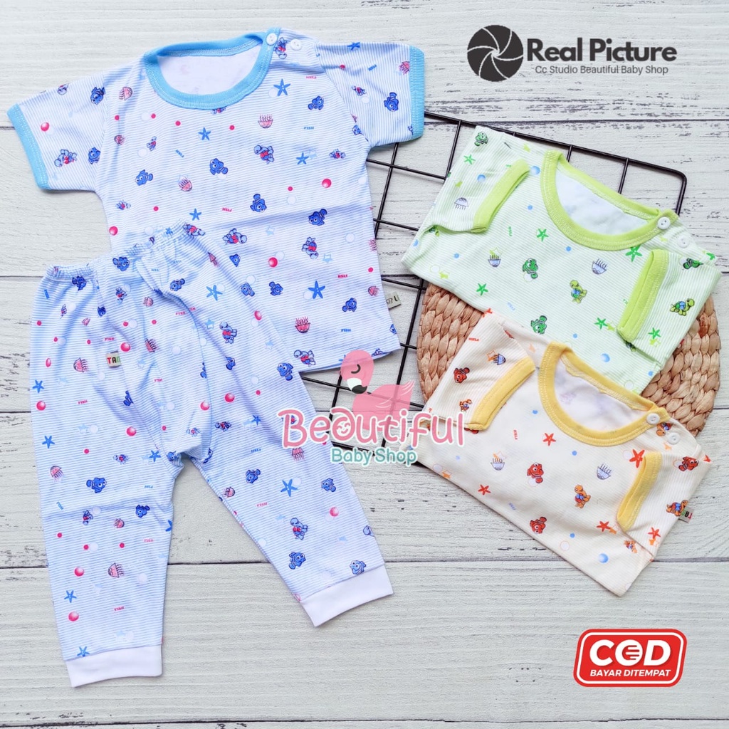 Setelan Baju Bayi Lengan Pendek Celana Panjang Motif Nemo / Set Piyama Bayi / Kaos Oblong Bayi / Baby.ou