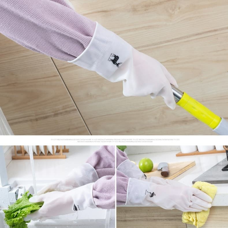 Sarung Tangan Cuci MOTIF Transparan Putih Latex Karet Anti Air Waterproof Bersih Dapur - Washing Gloves