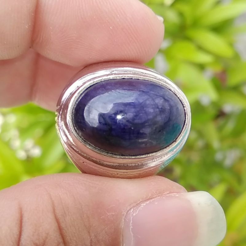 Cincin Batu Permata Natural Blue Safir Sapphire Birma Burma Cabochon 06