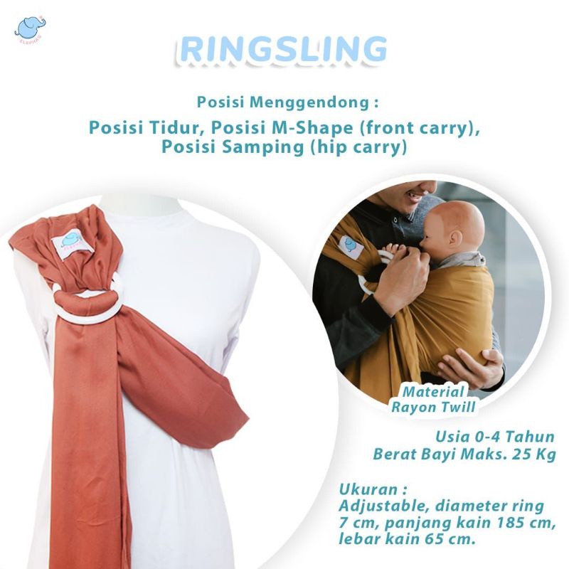 Ringsling Elephas Gendongan Bayi anak Sling Samping merk Elephas adem nyaman