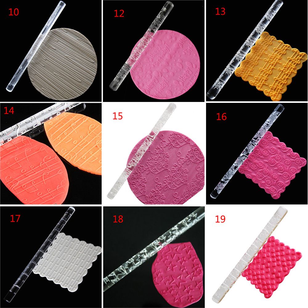 POPULAR 21 Styles Hot Sell Pastry Roller Fondant Cake Impression Embossing Rolling Pin New Designed Acrylic Decoration Baking Tools