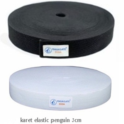 Karet Elastis Peguin 3cm Rol/Karet Celana Kolor Tebal