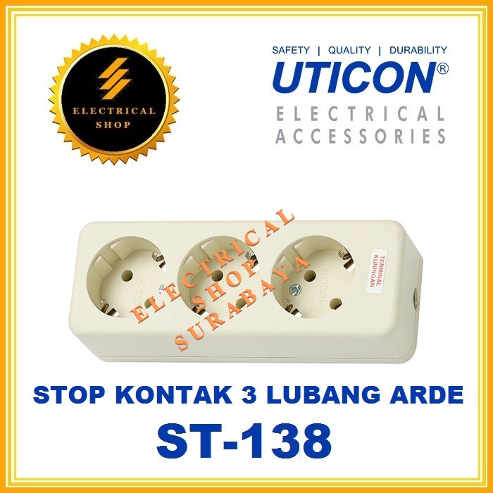 UTICON STOP KONTAK ARDE 3 LUBANG PUTIH ST-138 (HRG GROSIR) ST138 2P LOBANG SNI ORIGINAL PROMO MURAH