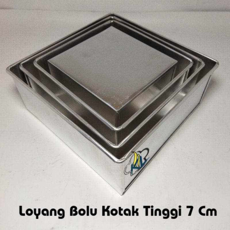 Loyang bolu kotak, loyang persegi tinggi 7 cm ukuran 10x10 12x12 14x14 16x16 cm bahan alumunium