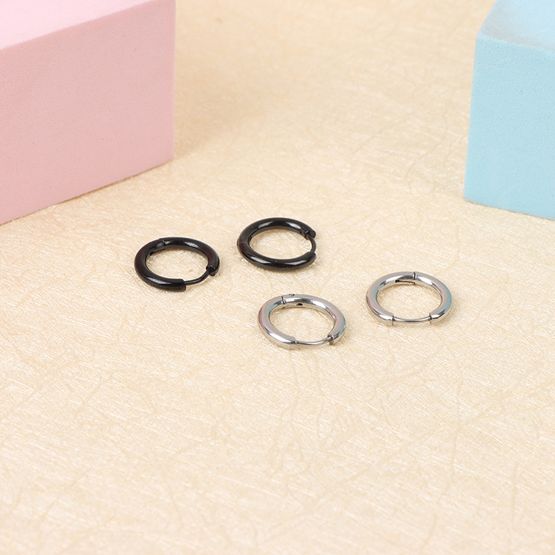 5pcs / lot Anting Hoop Bentuk Lingkaran Geometris Bahan Stainless Steel