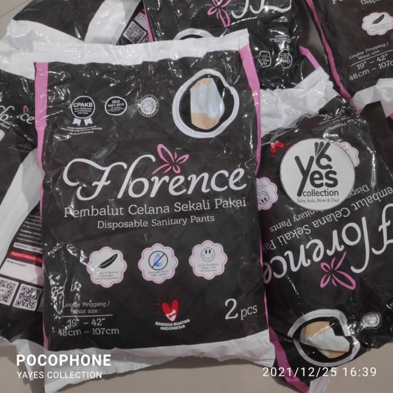 Pembalut Celana Dewasa Sekali Pakai isi 2 PCS Florence disposable sanitary Pants 48cm - 107 cm Lembut nyaman pencegah bocor for daily use