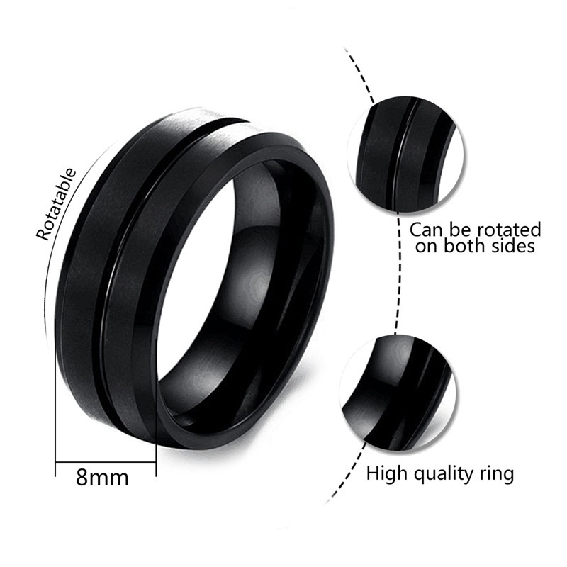 Fancyqube Cincin Fidget Spinner Bahan Stainless Steel Warna Hitam Anti Stress Untuk Pria Dan Wanita