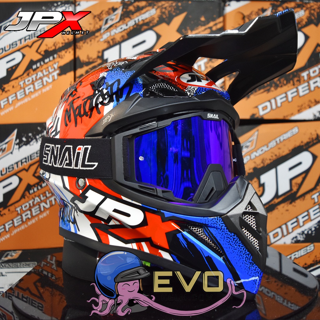 HELM JPX CROSS_FOX1 SERI X6 - SUPER BLACK / BLUE + GOOGLE SNAIL (ONGKIR 2 KG) HELM JPX RESPECT X6 SUPERBLACK PAKET GOOGLE SNAIL JPX