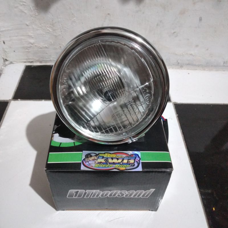 Lampu depan headlamp autopal h4 merk okd tebal bagus pnp cb gl mp tiger custom Reflektor Lampu Depan Motor CB Headlamp lampu jute pesek clasic classic klasik hitam crome