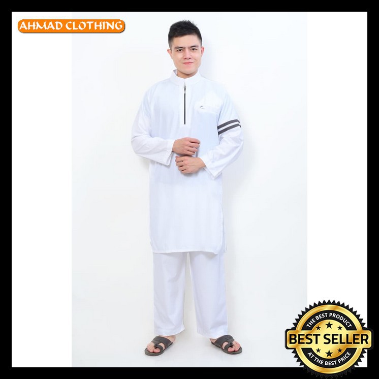 Setelan Gamis Cowok Setelan Muslim Gamis Pria Nabawi Lengan Panjang Termurah - Putih [ORIGINAL]