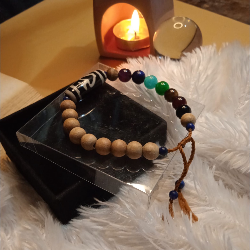 SALE 9.9 Gelang Kayu Cendana 7 Chakra Batu Dzi Treasure Vase