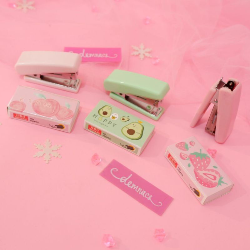 

Steples Stapler Hackter Mini Warna Pastel Motif Buah Avocado Peach Strawberry Fruits