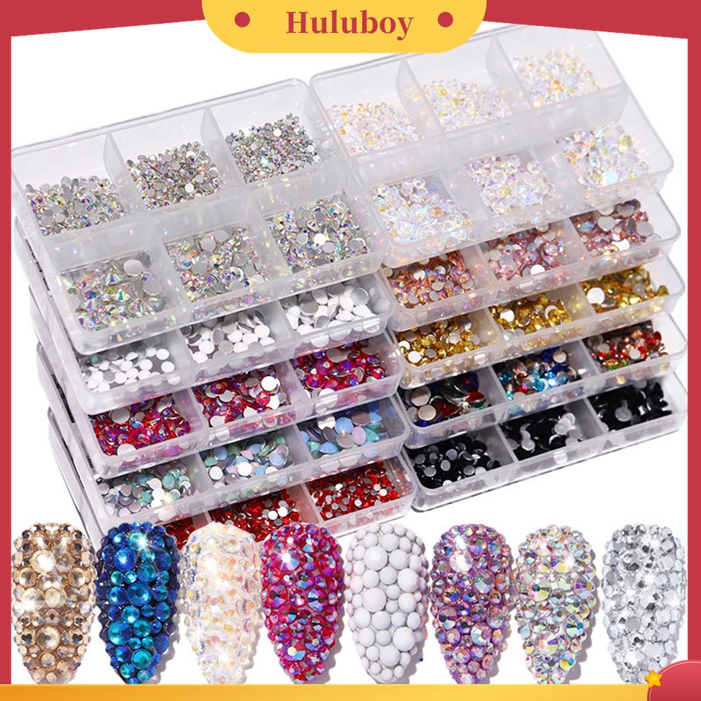 Huluboy Huluboy♡ 6 Grid / Box Berlian Imitasi Glitter AB Aneka Bentuk Multifungsi Untuk Dekorasi Nail Art