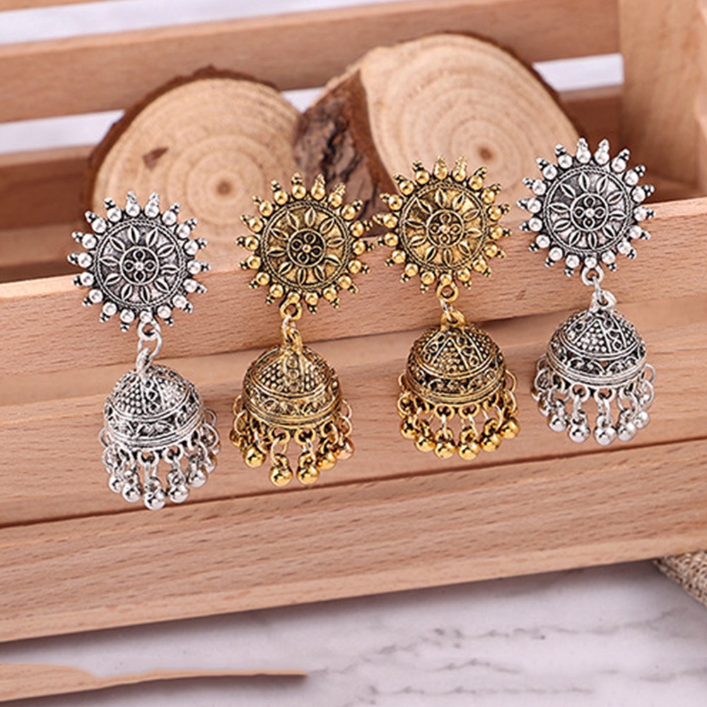 Anting Rumbai Manik-Manik Antik Warna Emas Perak Gaya Vintage Indian Tribal Untuk Wanita