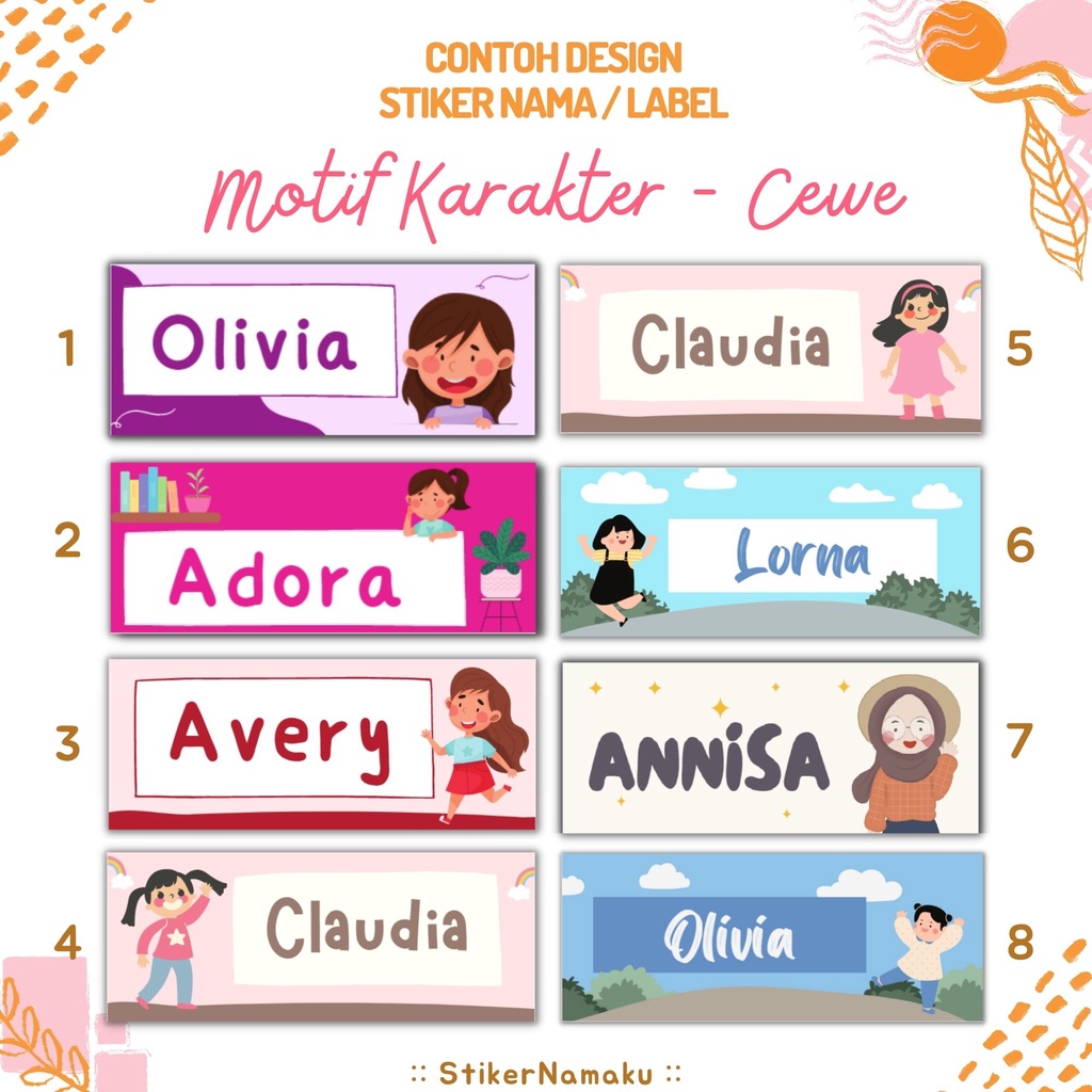 

Sticker Nama/ Label | Custom Sticker Nama/ Label Motif Karakter Cewe | FREE CUTTING