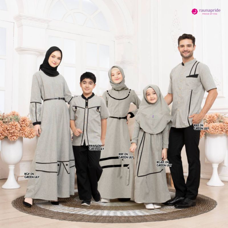 Gamis RGF Anak RGAF 04 Koko RKAF RKF Panjang Pendek Sarimbit Rauna Pride Green Lily