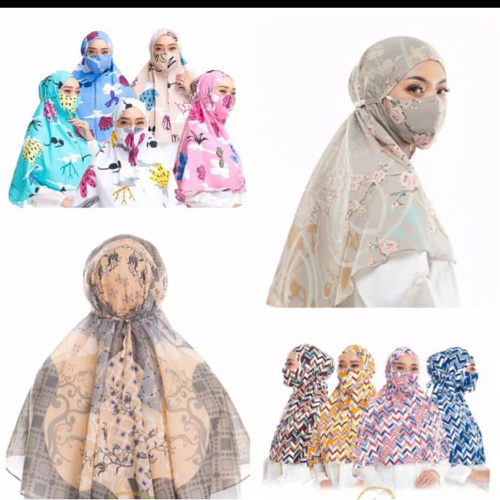 Hijab Fatimah Bergo Instan Motif,Jilbab Masker,Bergo Instan Motif Masker GROSIR