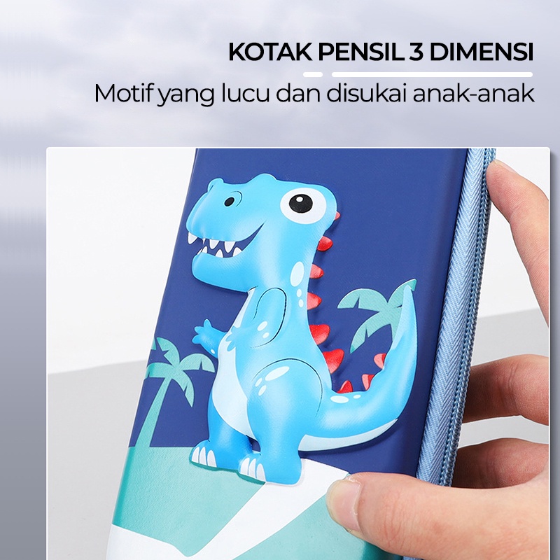 Kotak Pensil 3D Timbul EVA Anak Sekolah Premium Kuat Awet dan Murah Tempat Pencil 20cm Dino Astronot