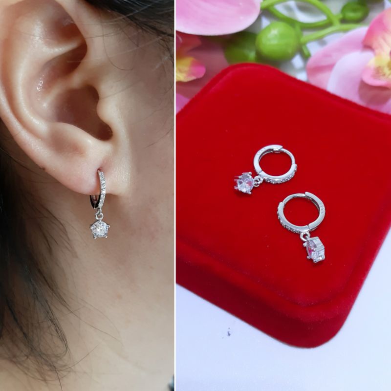Anting perak S925 anting asli perak lapisan emas putih