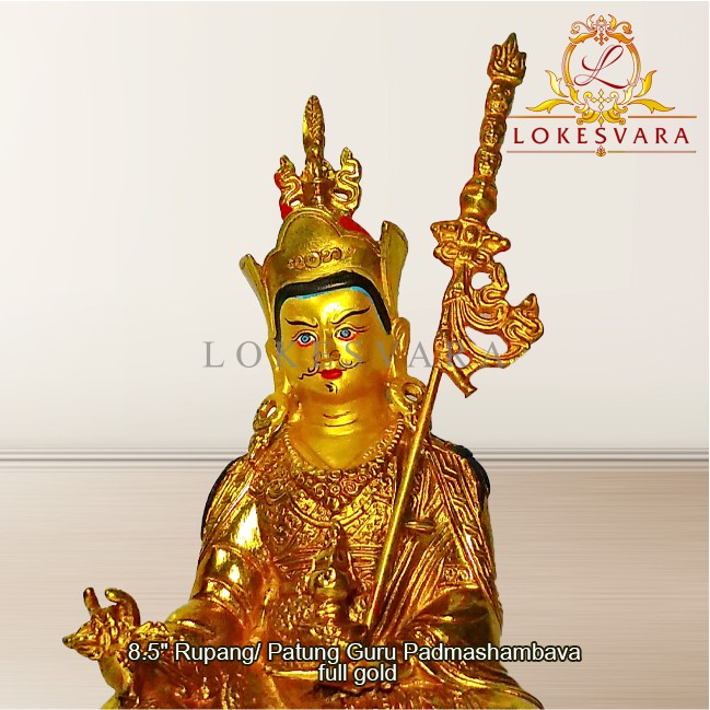 Patung Rupang Arca Logam Padmasambhava 8.5inch Full Gold