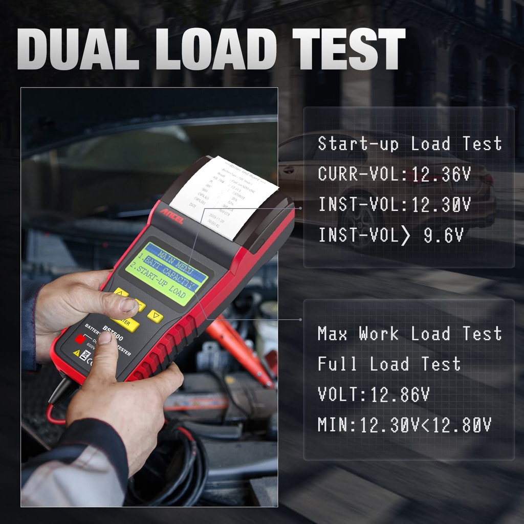 ANCEL BST500 12V And 24V 2in1 Car Battery Tester Digital Car Battery Analyzer Battery Health Analyzer Car Diagnostic Tool For Car/Truck/Motorcycle/Vans/Light Truck/Boat