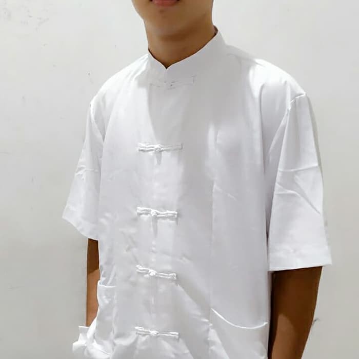 baju cheongsam kemeja atasan pria putih polos size M-XL