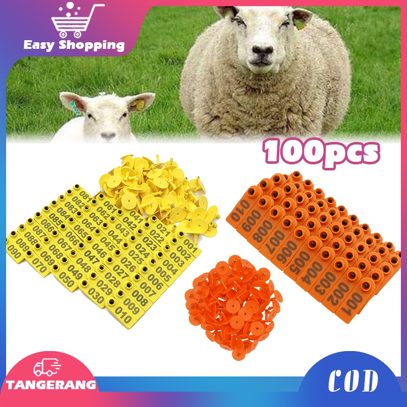 100PCS Eartag Kambing Domba/Ear Tag Sapi Babi Penanda/Anting Identifikasi Ternak (Nomor 001-100)