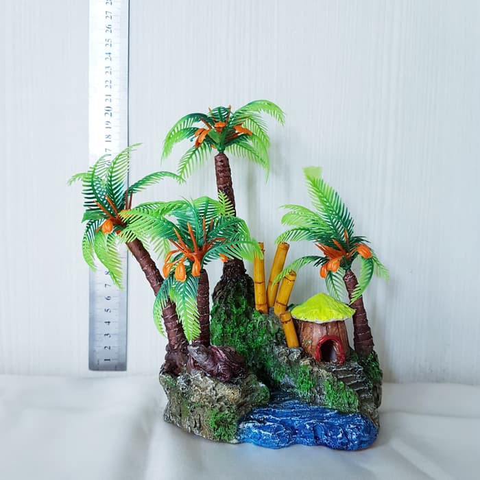 Hiasan Aquarium Ornamen Aquarium Fiber Ikan Hias Pohon Kelapa
