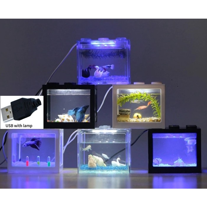 Akuarium Mini Mi-08 Ikan Cupang Akrilik Aquarium Mini Acrylic Lego LED