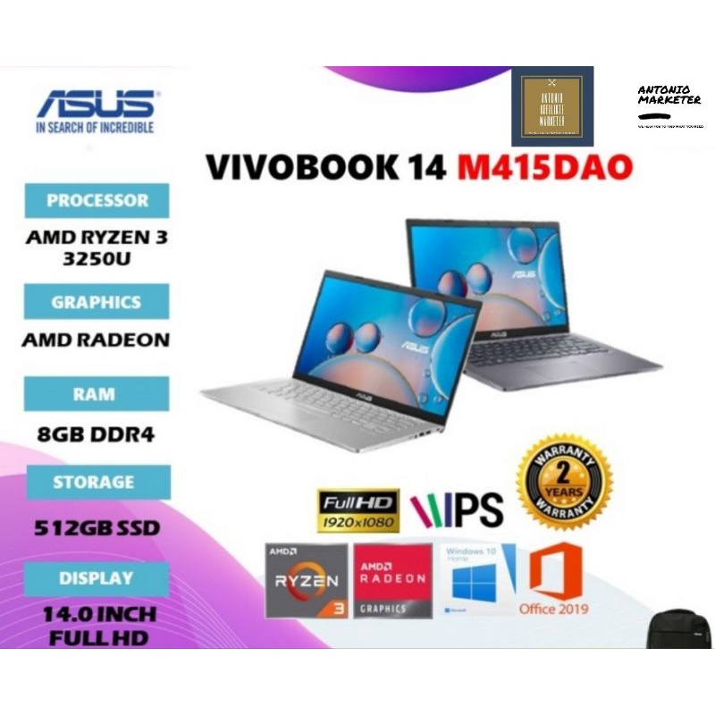 Asus M415DAO AMD Ryzen 3 3250U 8GB RAM 512GB SSD
