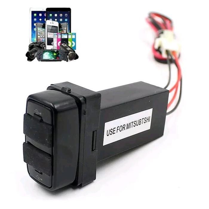 dual port usb mitsubishi pajero sport tempat charger hp mobil mit