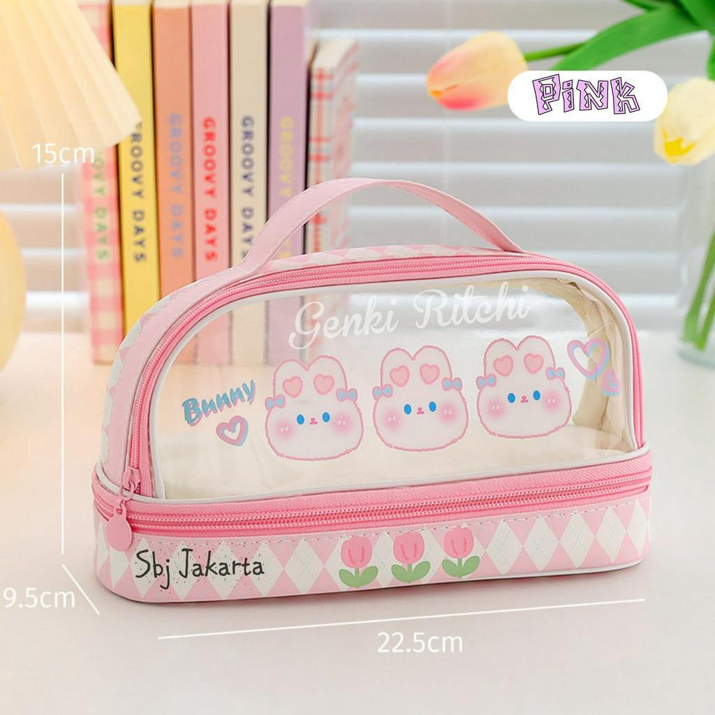 Tempat pensil Kotak Pensil anak cewek waterproof Trio Cutie Kapasitas besar Premium