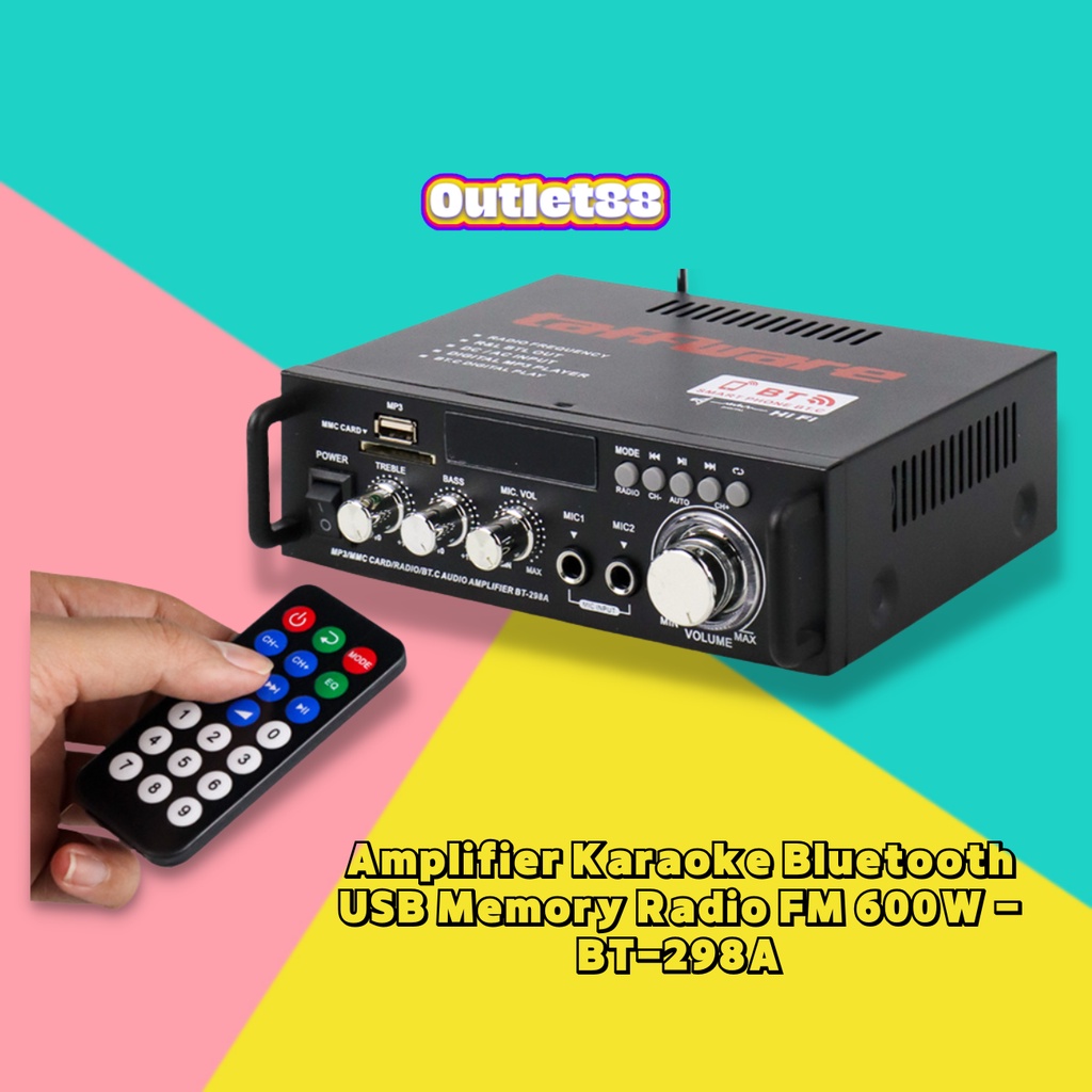 Junejour Bluetooth EQ Audio Amplifier Karaoke Home Theater Radio 600W Ampli Mini Wireless Subwofeer