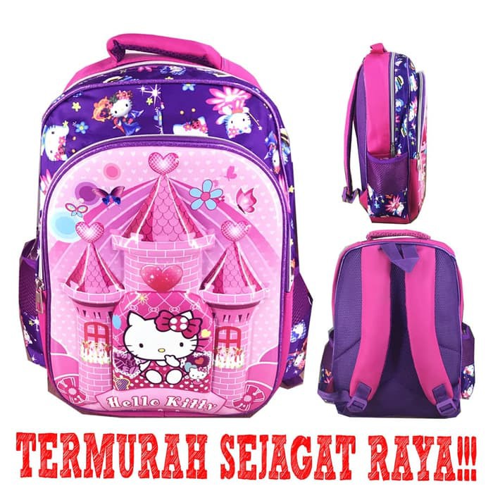 TAS ANAK IMPORT LUCU RANSEL SEKOLAH ANAK SD 6D IMPORT HELLO KITTY CASTLE