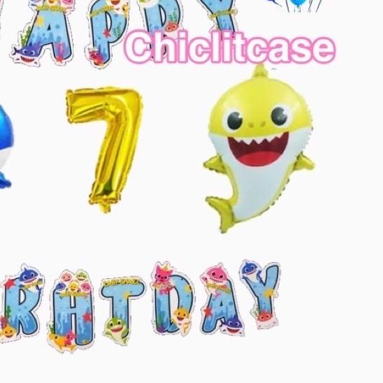 Set paket balon ultah anak baby shark birthday premium ulang tahun