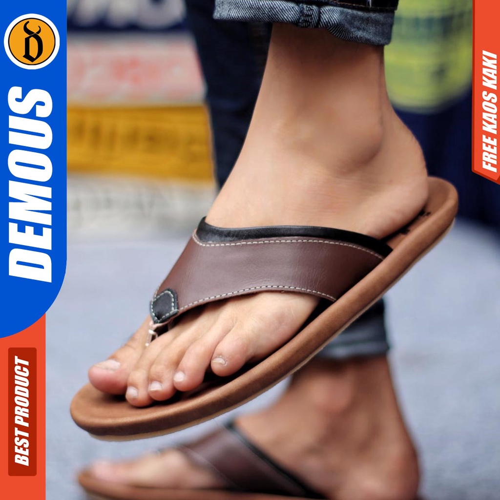 DEMOUS LIGHT Sandal Sendal Jepit Kulit Terbaru Kekinian